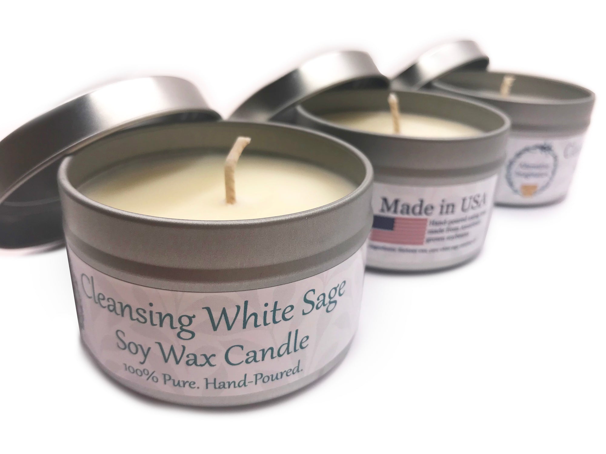Cleansing White Sage Soy Candles - Pack of 3, 4 Ounce Candles