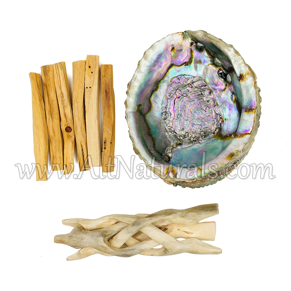 Abalone Shell with Natural Wooden Tripod Stand and 6 Palo Santo Sticks