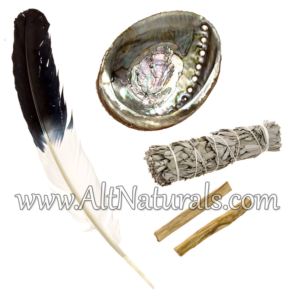 Home Cleansing Kit with Feather, Sage, Palo Santo, and Abalone Shell