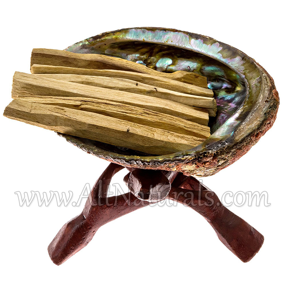 Abalone Shell with Stained Wooden Tripod Stand and 6 Palo Santo Sticks