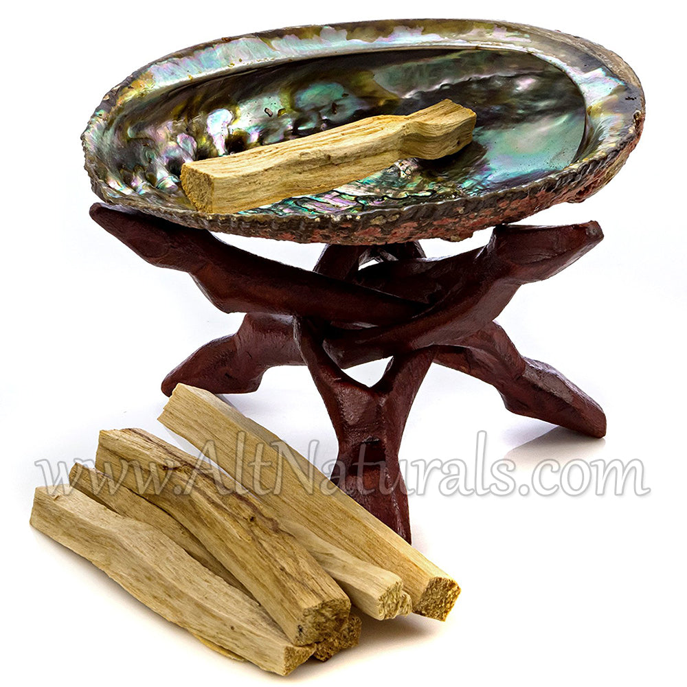 Abalone Shell with Stained Wooden Tripod Stand and 6 Palo Santo Sticks