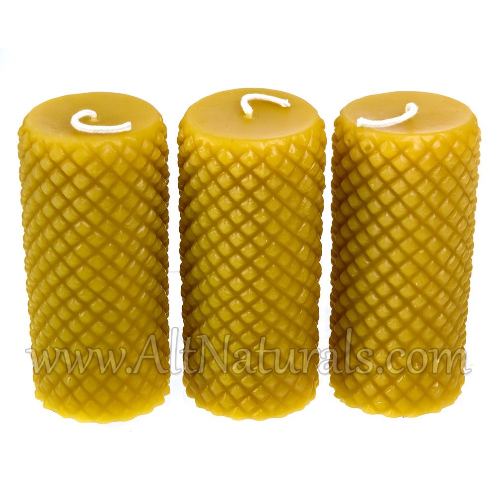 Diamond Accent Pillar Candles with 100% Pure Beeswax - Pack of 3